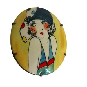 Vintage Celluloid Art Deco Flapper Lady Pin Brooch